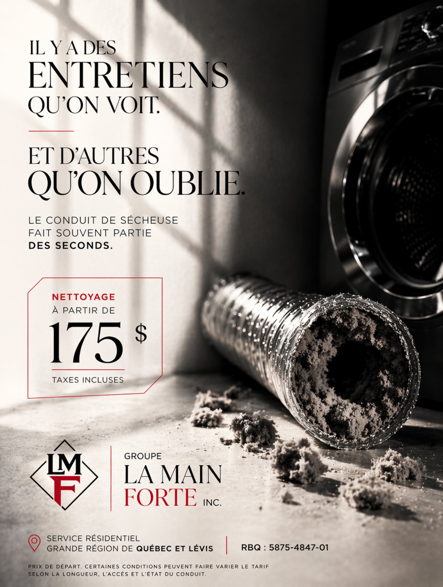 Conduit de sécheuse avec accumulation de charpie près d’une sécheuse